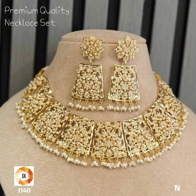 Pearl Filigree Gold-Tone Choker Necklace Set