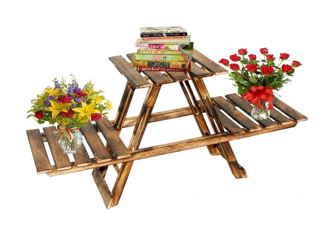 Klaasy Handcrafted  Wooden Planter Stand for Indoor & Outdoor Plants