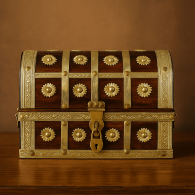 Klaasy Handcrafted Wooden Treasure Chest with Brass Floral Inlay & Antique Lock