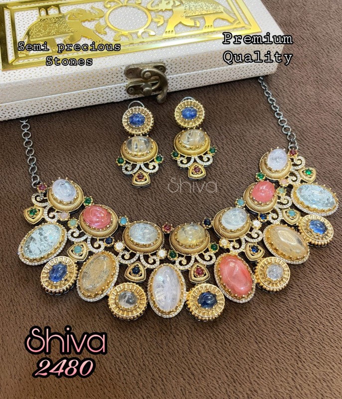 Shiva Pastel Multistone Necklace Set