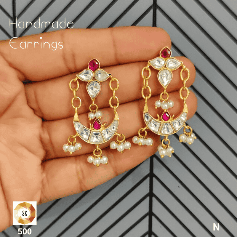 Chandrika Pearl Crescent Handmade Earrings