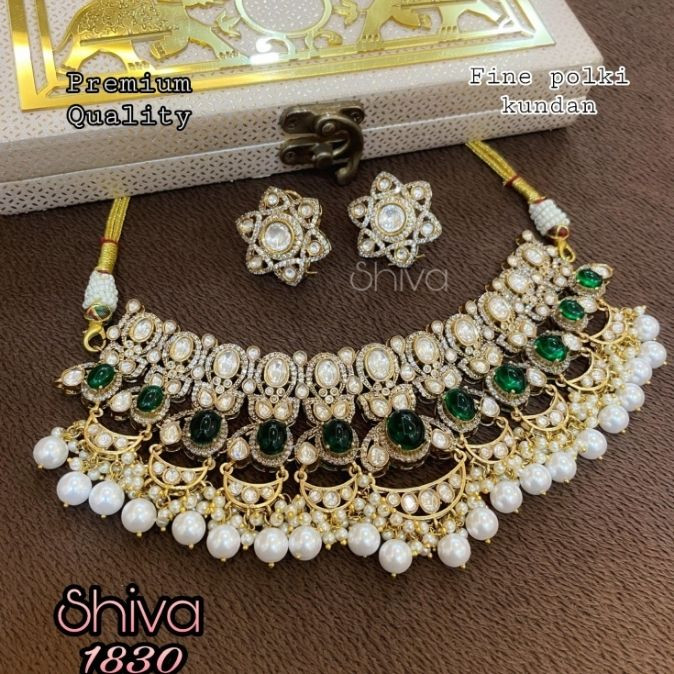 Emerald Pearl Polki Kundan Choker Set