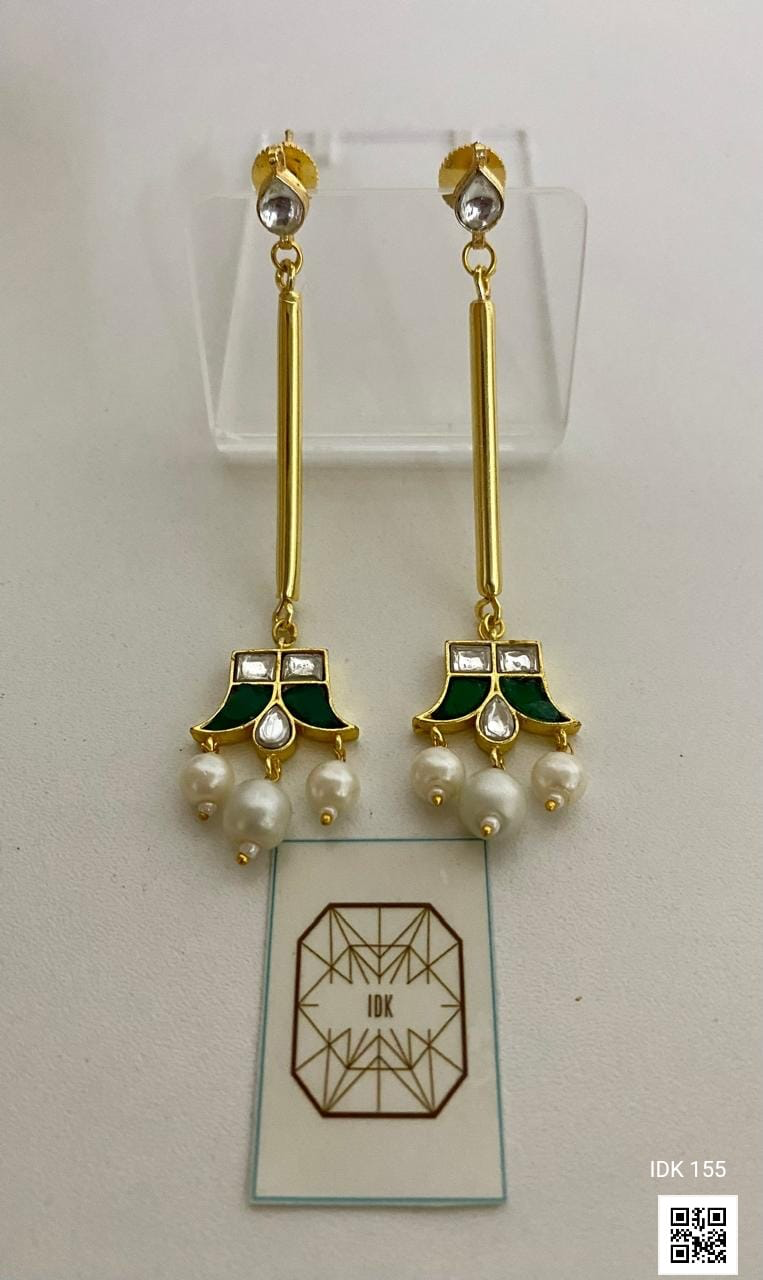 Ayla Green Kundan Pearl Drop Earrings