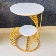 Modern Dual-Tier Marble Finish Accent Table with Gold Metal Frame