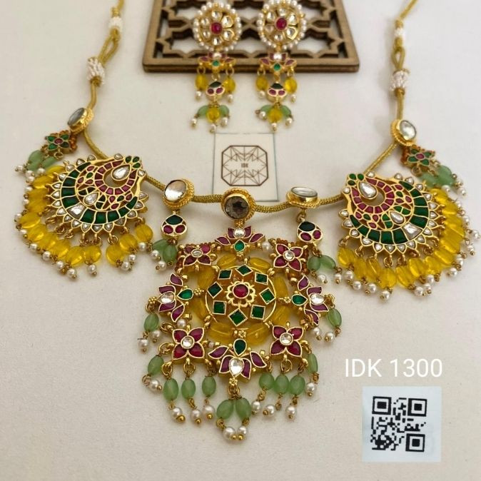 Aarohi Multicolour Kundan Beaded Necklace Set