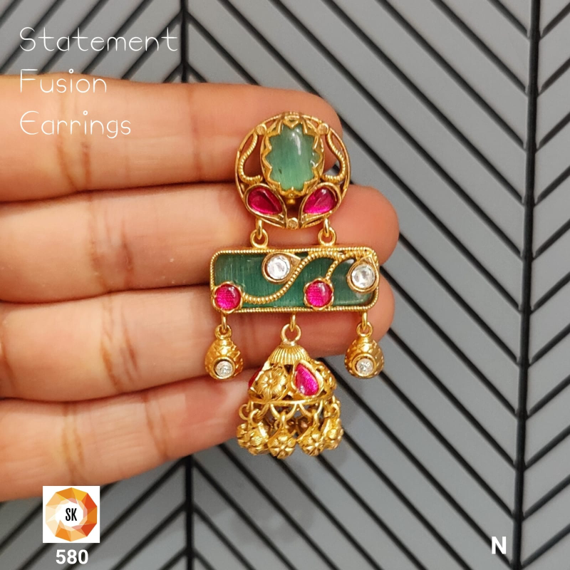 Emerald Ruby Fusion Jhumka Earrings