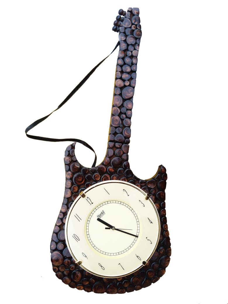 Handcrafted Guitar-Shaped Wooden Wall Clock