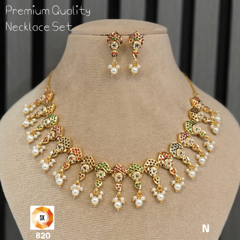 Multicolour Pearl Drop Necklace Set
