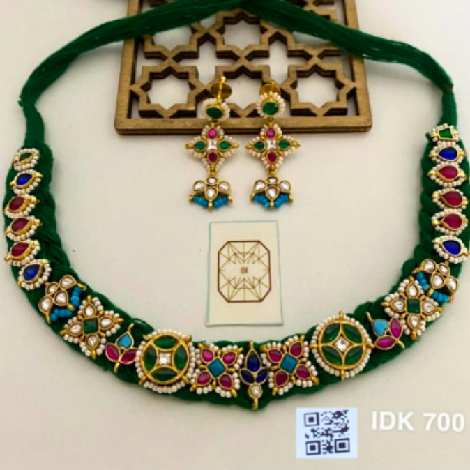 Vrinda Multicolour Thread Kundan Necklace Set