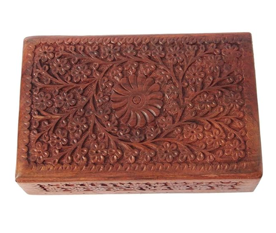 Handcrafted Floral Carved Wooden Storage Box