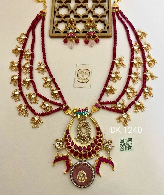 Rajvi Ruby Beaded Kundan Necklace Set
