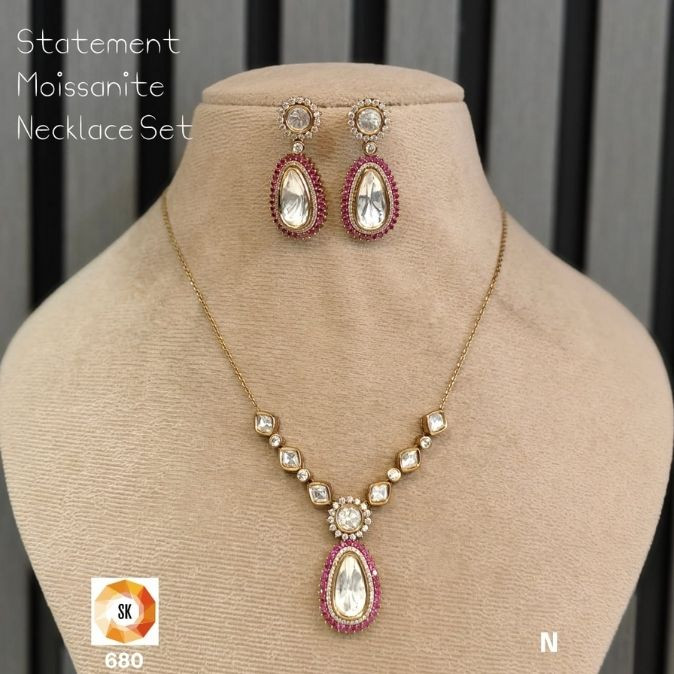 Ruby Halo Moissanite Drop Necklace Set