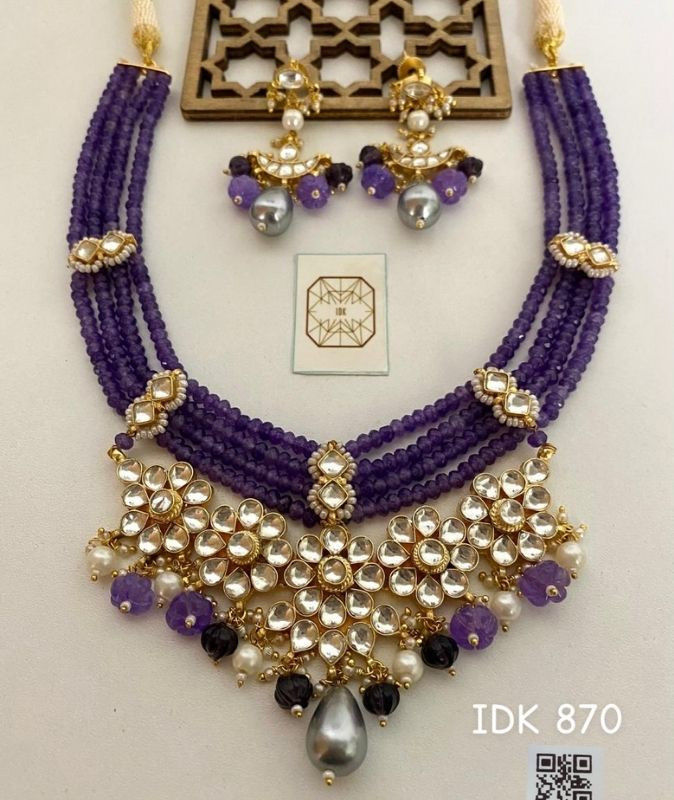 Ira Amethyst Kundan Beaded Necklace Set