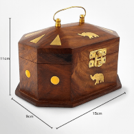 Klaasy Handcrafted Wooden Octagonal Jewelry Box with Brass Elephant Inlay