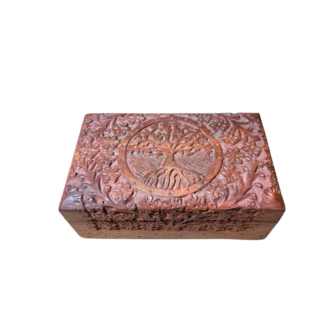 Handcrafted Wooden Carved Storage Box (Tree of Life Design)