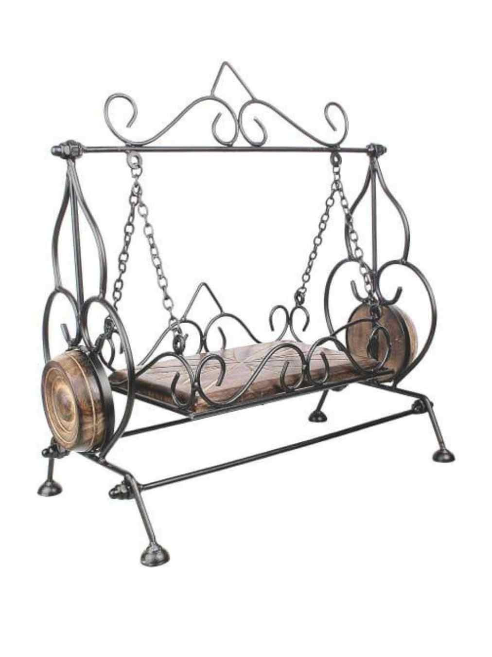 Vintage Wrought Iron Decorative Swing with Wooden Seat