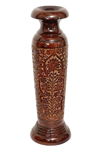 Hand-Carved Floral Wooden Decorative Vase