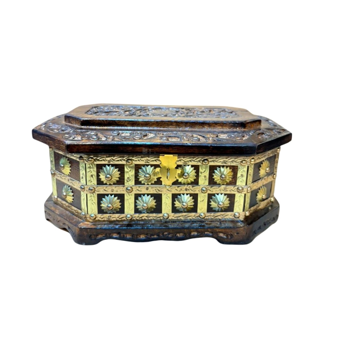 Handcrafted  Wooden and Brass Antique Jewellery Box