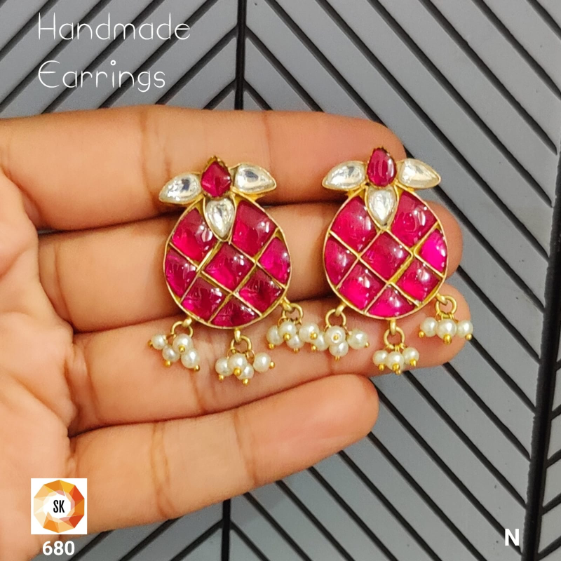 Noor-e-Gul Handmade Pink Kundan Earrings