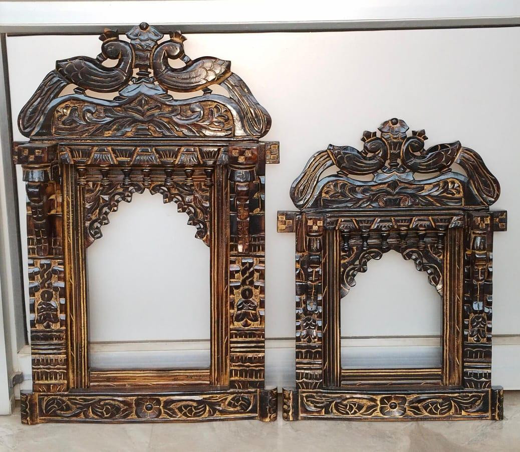 Handcrafted Wooden Pooja Mandir Frame (Set of 2 Sizes)